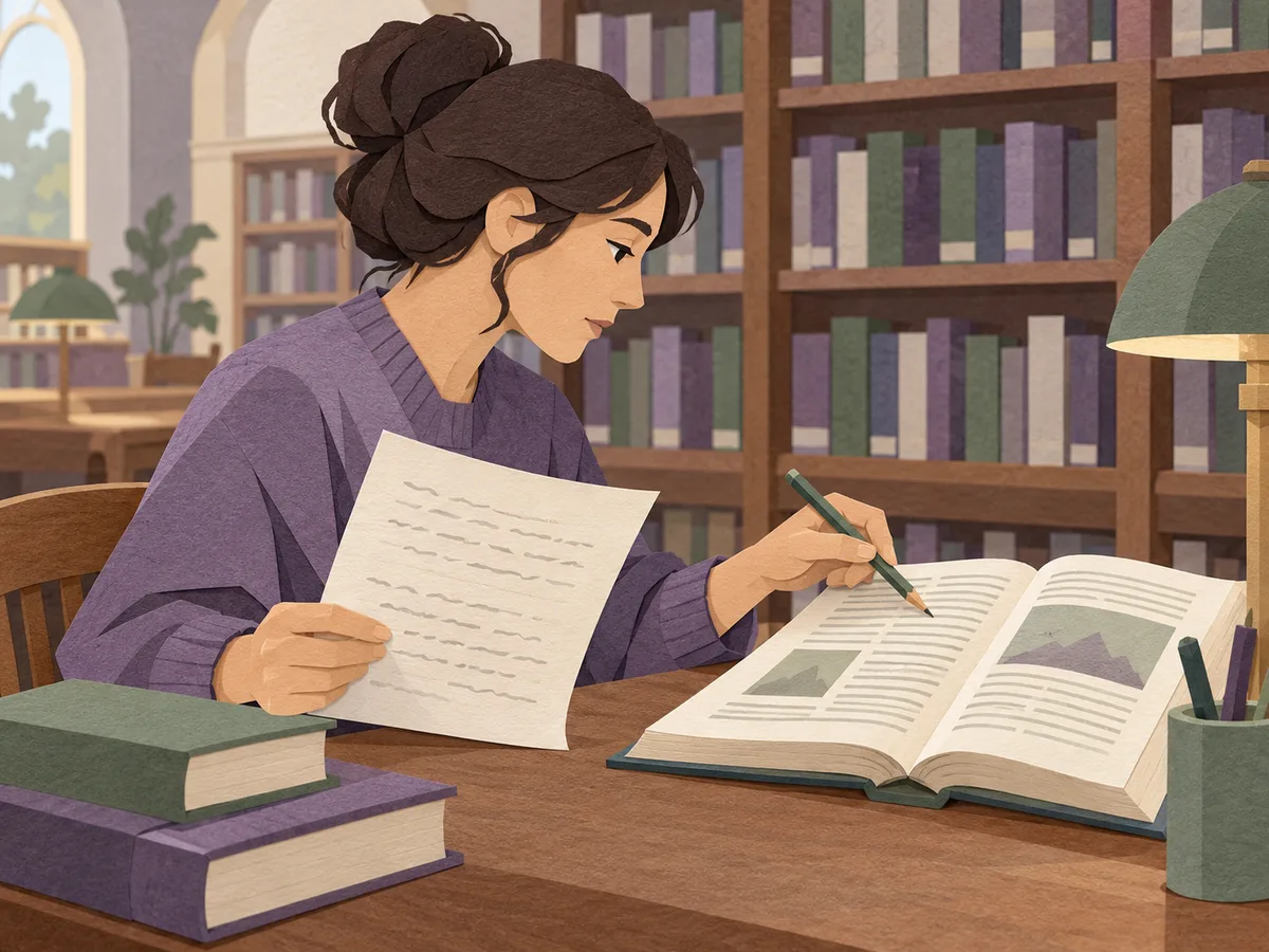 A learner compares a loose sheet with an open reference book